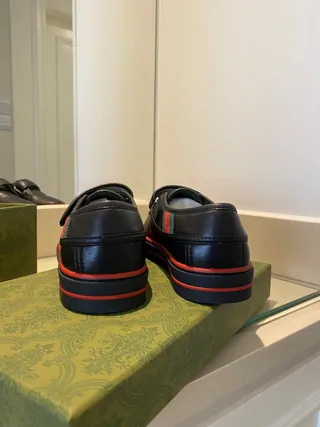 Gucci Screener Preto Vermelho Couro Tira Hook-and-Loop Mocassim 7