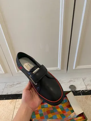 Gucci Screener Preto Vermelho Couro Tira Hook-and-Loop Mocassim 9