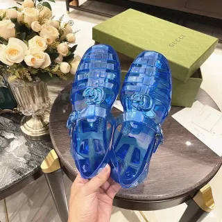 Gucci Screener Sandálias Casuais Azuis Transparente Jelly Grid-Weave Upper