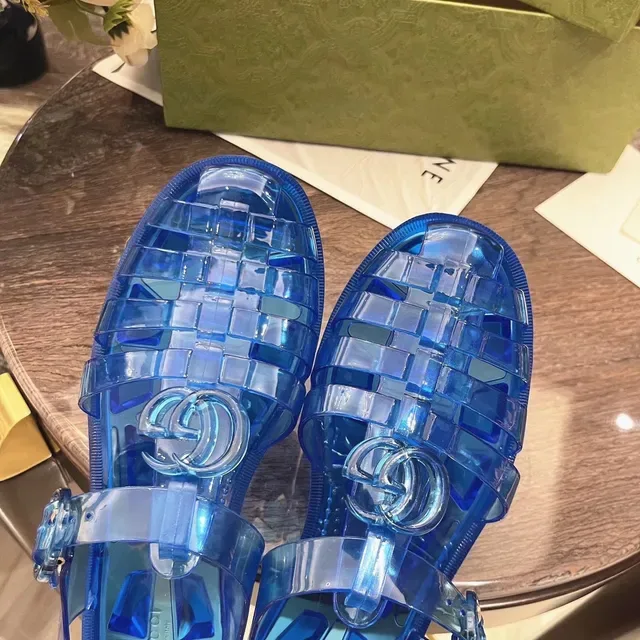 Gucci Screener Sandalias Casuales Azules Transparente Jelly Grid-Weave Upper 2