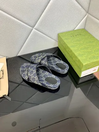 Gucci Screener Denim Blue Interlocking GG Monogram Slippers 5