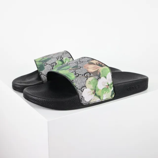 Gucci Screener 花卉印花 黑色拖鞋 2