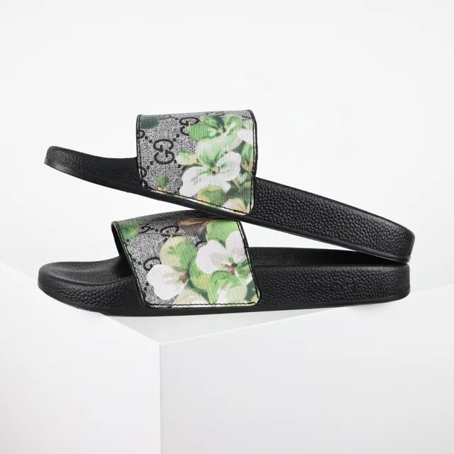 Gucci Screener 花卉印花 黑色拖鞋 4