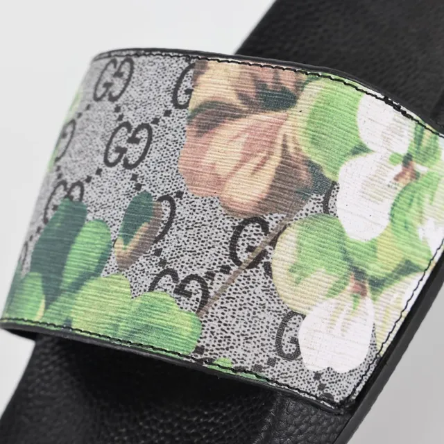 Gucci Screener 花卉印花 黑色拖鞋 7