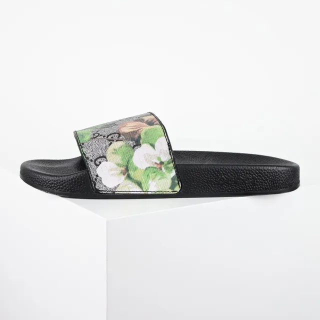 Gucci Screener 花卉印花 黑色拖鞋 10