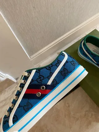 Gucci Screener GG Monogram Rayas Web Azul Tênis Lifestyle 2