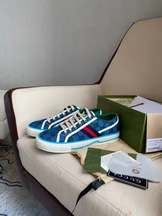 Gucci Screener GG Monogram Rayas Web Azul Tênis Lifestyle 3