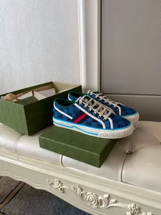 Gucci Screener GG Monogram Rayas Web Azul Tênis Lifestyle 7