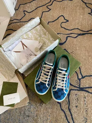 Gucci Screener GG Monogram Rayas Web Azul Tênis Lifestyle 9