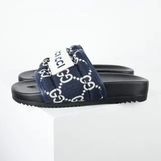 Gucci Screener azul marino GG Monogram pantuflas