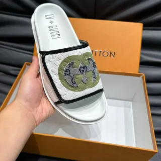 Gucci Screener نعال أبيض أخضر الجيش حزام جلدي مونوغرام مطرز Interlocking GG Logo
