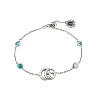 سوار Gucci سلسلة فضية زرقاء interlocking GG Logo