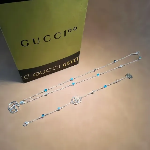 Gucci Silver Blue Chain Interlocking GG Logo Bracelet 3