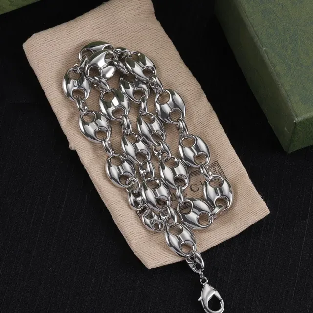 Gucci Collier Chaîne à Maillons Ovales Argentée Poli 4