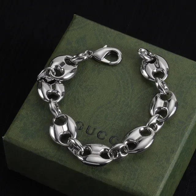 Gucci Collier Chaîne à Maillons Ovales Argentée Poli 6