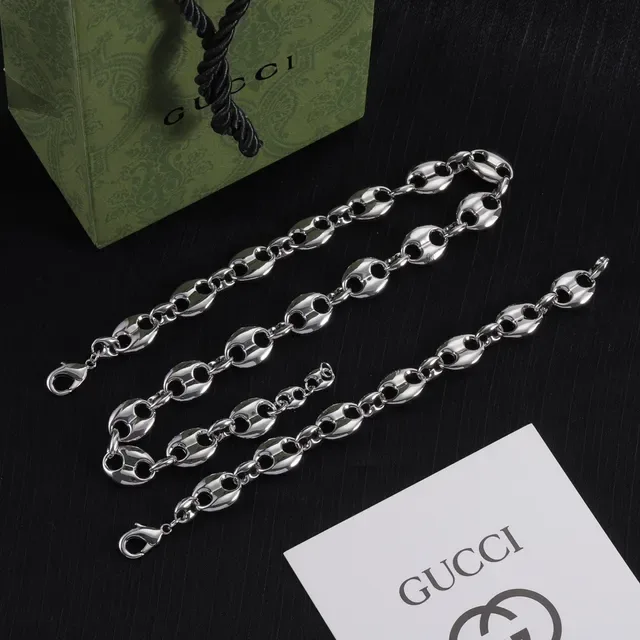 Gucci Collier Chaîne à Maillons Ovales Argentée Poli 7