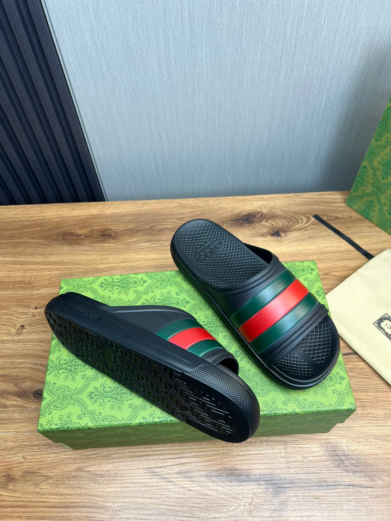 Gucci Slide Black Green Red Web Strap Slippers 5
