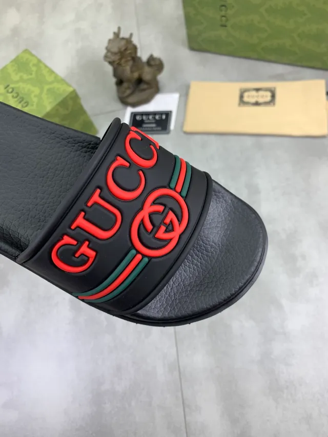 Gucci Slide Black Red Green Web Strap Slippers 3