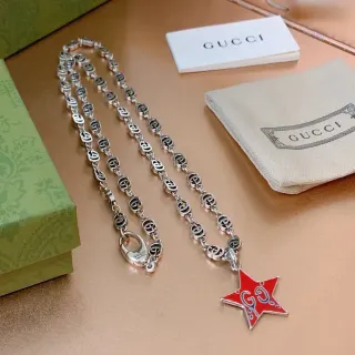 Gucci Star GG rouge argent Interlocking G-Link chaîne émail pendentif collier