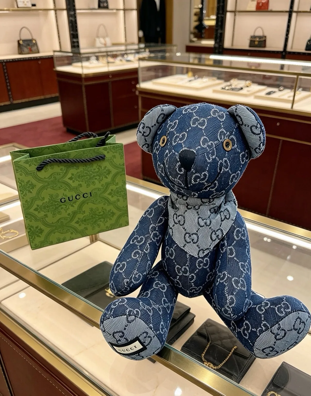 Gucci Teddy Bear Blue Gray GG Monogram Denim Plush Handbag 2