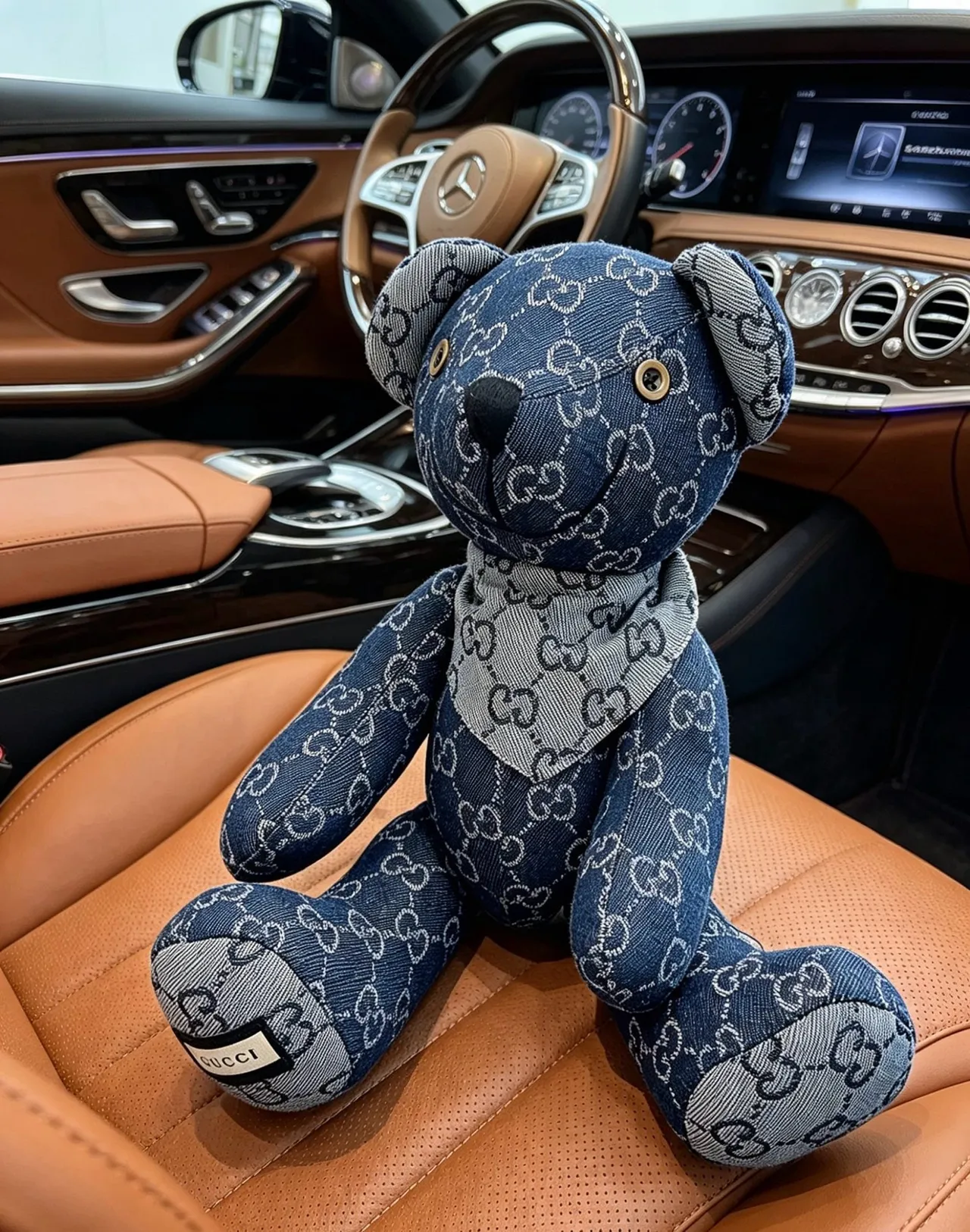 Gucci Teddy Bear Blue Gray GG Monogram Denim Plush Handbag 5