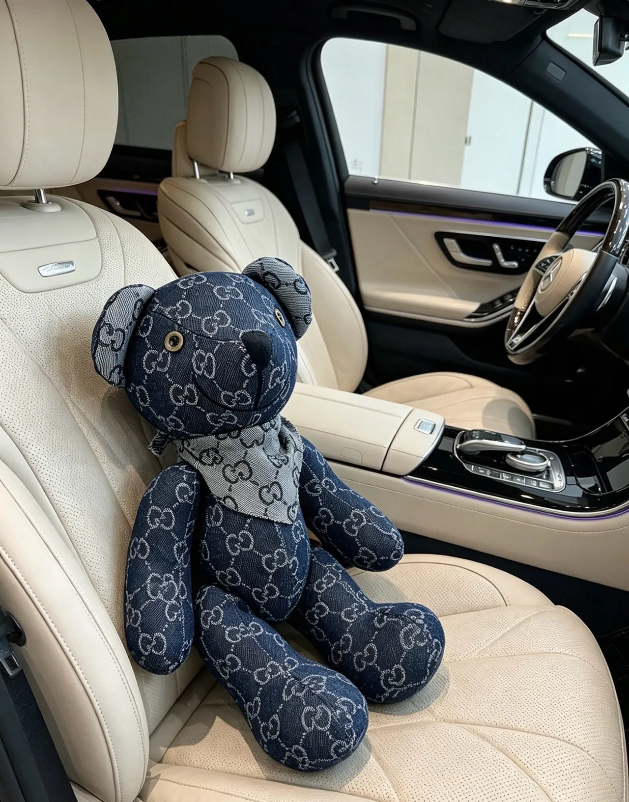 Gucci Teddy Bear Blue Gray GG Monogram Denim Plush Handbag 9