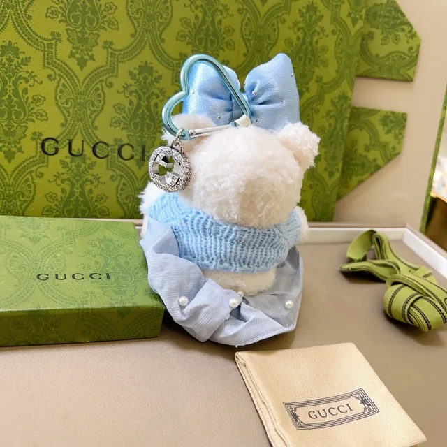 Gucci Teddy Bear सफेद नीला प्लश लाइट निट स्वेटर हैंडबैग 3