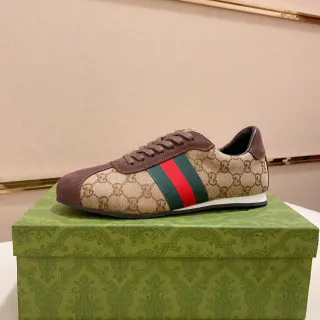 Gucci Tennis 1977 Beige Marrón Verde Rojo Estilo de Vida Zapatillas