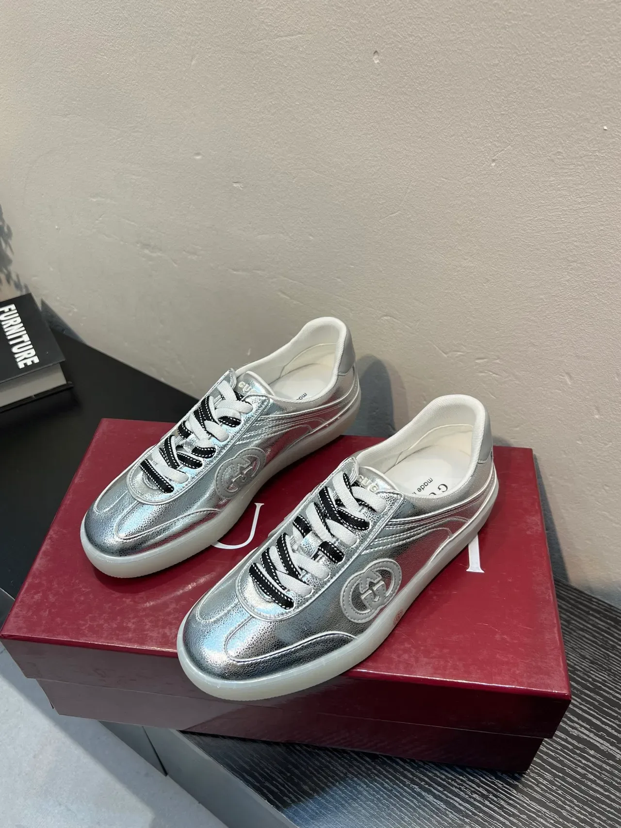 Gucci Tennis 1977 মেটালিক সিলভার লাইফস্টাইল স্নিকার 3