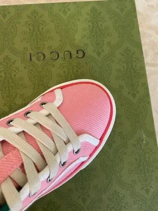 Gucci Tennis 1977 Baskets Lifestyle Rose à Rayures Web Hautes 5
