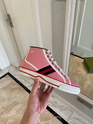 Gucci Tennis 1977 Baskets Lifestyle Rose à Rayures Web Hautes 9