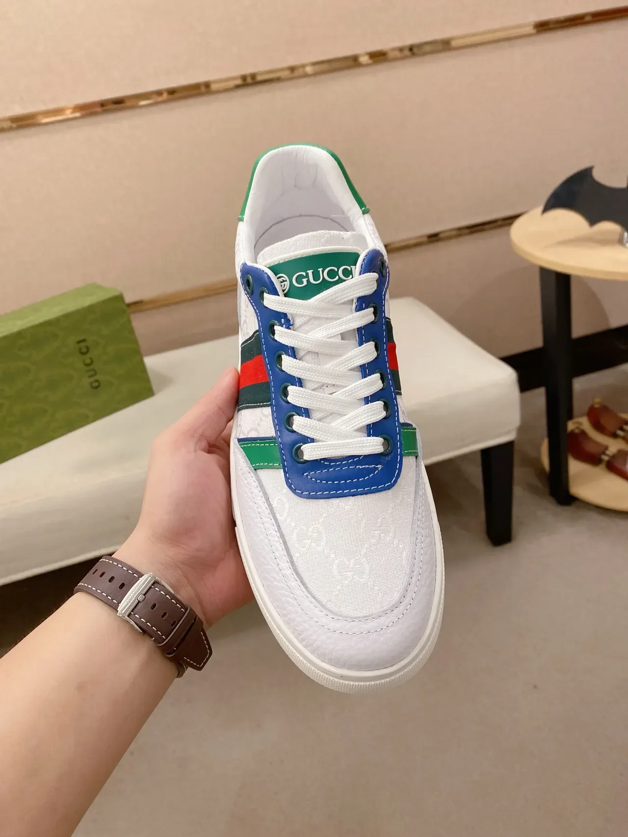 Gucci Tennis 1977 白色 绿色 红色 蓝色 生活方式运动鞋 5