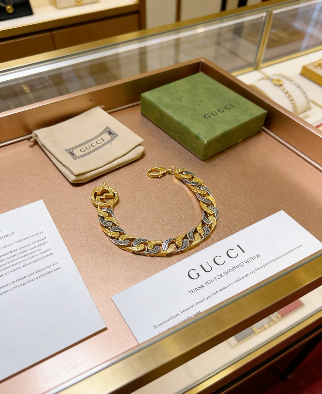 Gucci Two-Tone Gold and Silver Curb-Link Bracelet 5