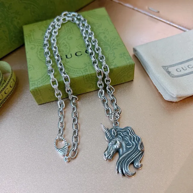 Gucci Unicorn Head Pendant Silver Chain Necklace 9
