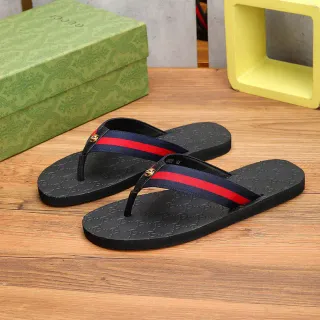 Gucci Web Stripe Flip-Flops أسود بحري أحمر نعال