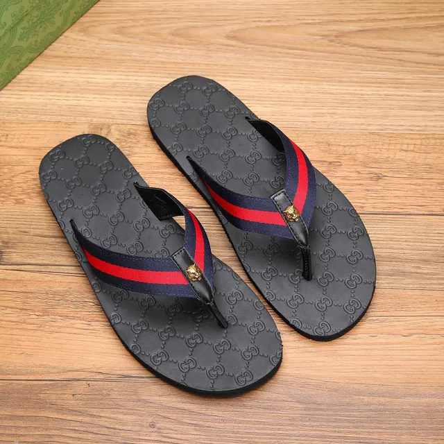 Gucci Web Stripe Flip-Flops Black Navy Red Slippers 3