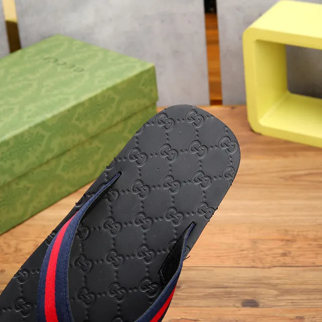 Gucci Web Stripe Flip-Flops Black Navy Red Slippers 5