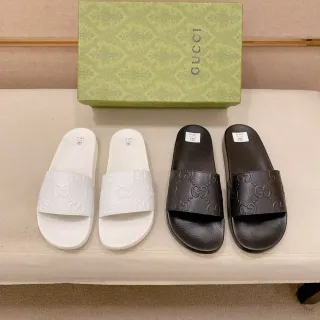 Gucci أبيض أسود مطبوع GG Monogram حزام زلق نعال
