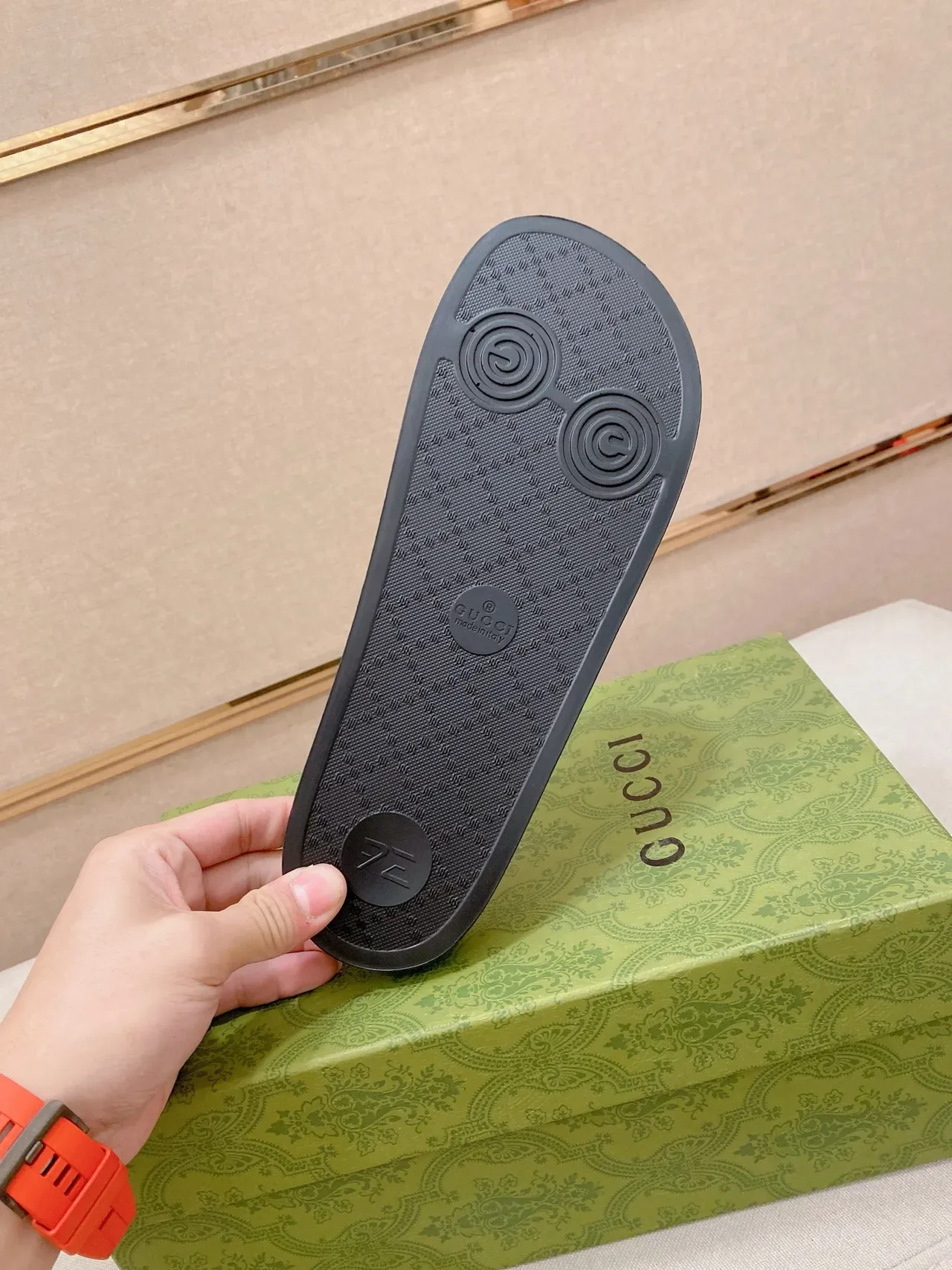 Gucci White Black Embossed GG Monogram Strap Slide Slippers 5