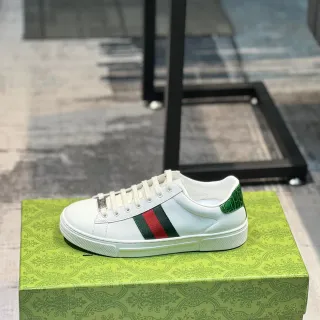 Gucci Blanco Verde Cuero Superior Cinta Web Detalle Lifestyle Sneakers