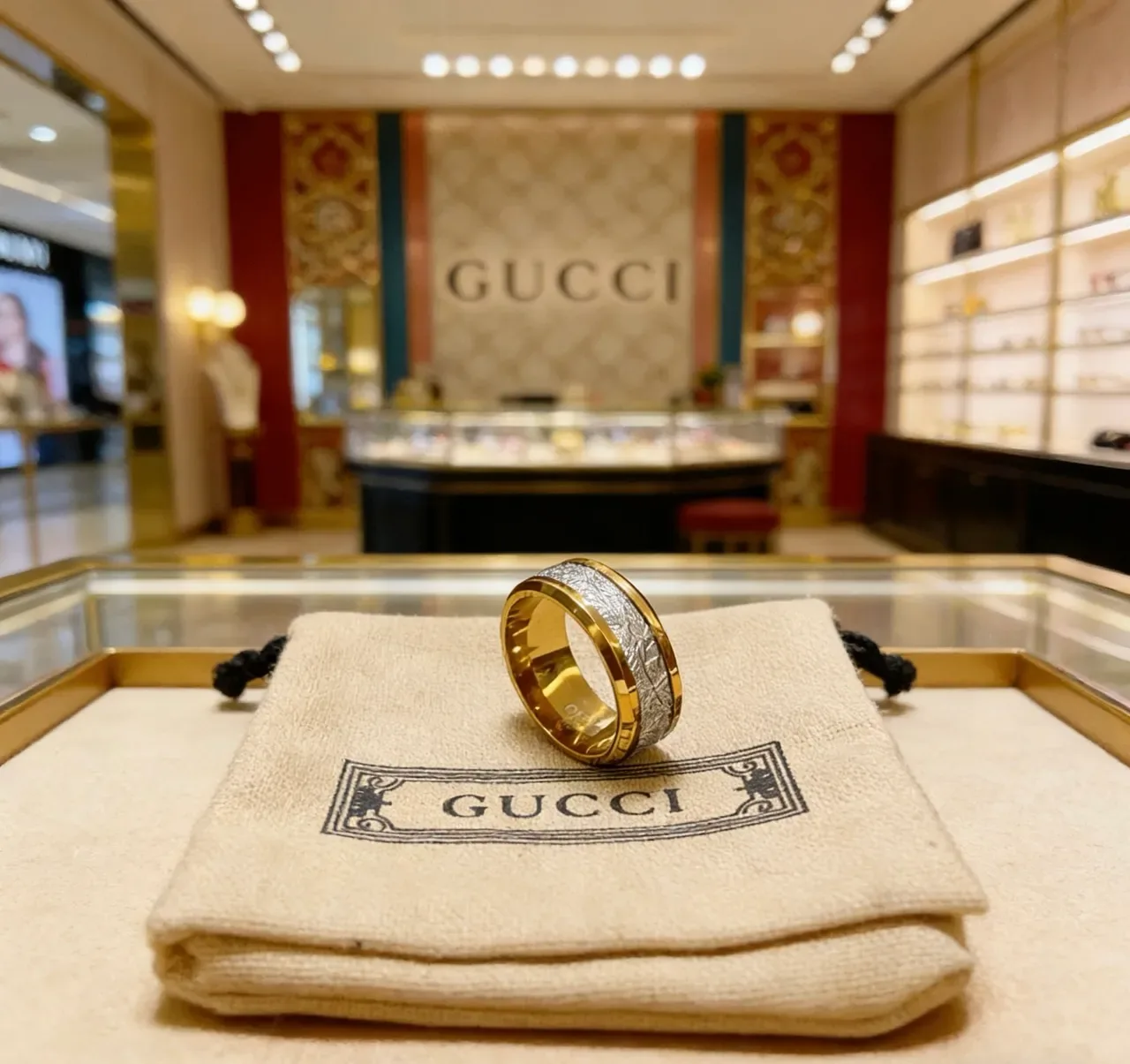 Gucci Wide Band Dual-Tone Textured Ring 3