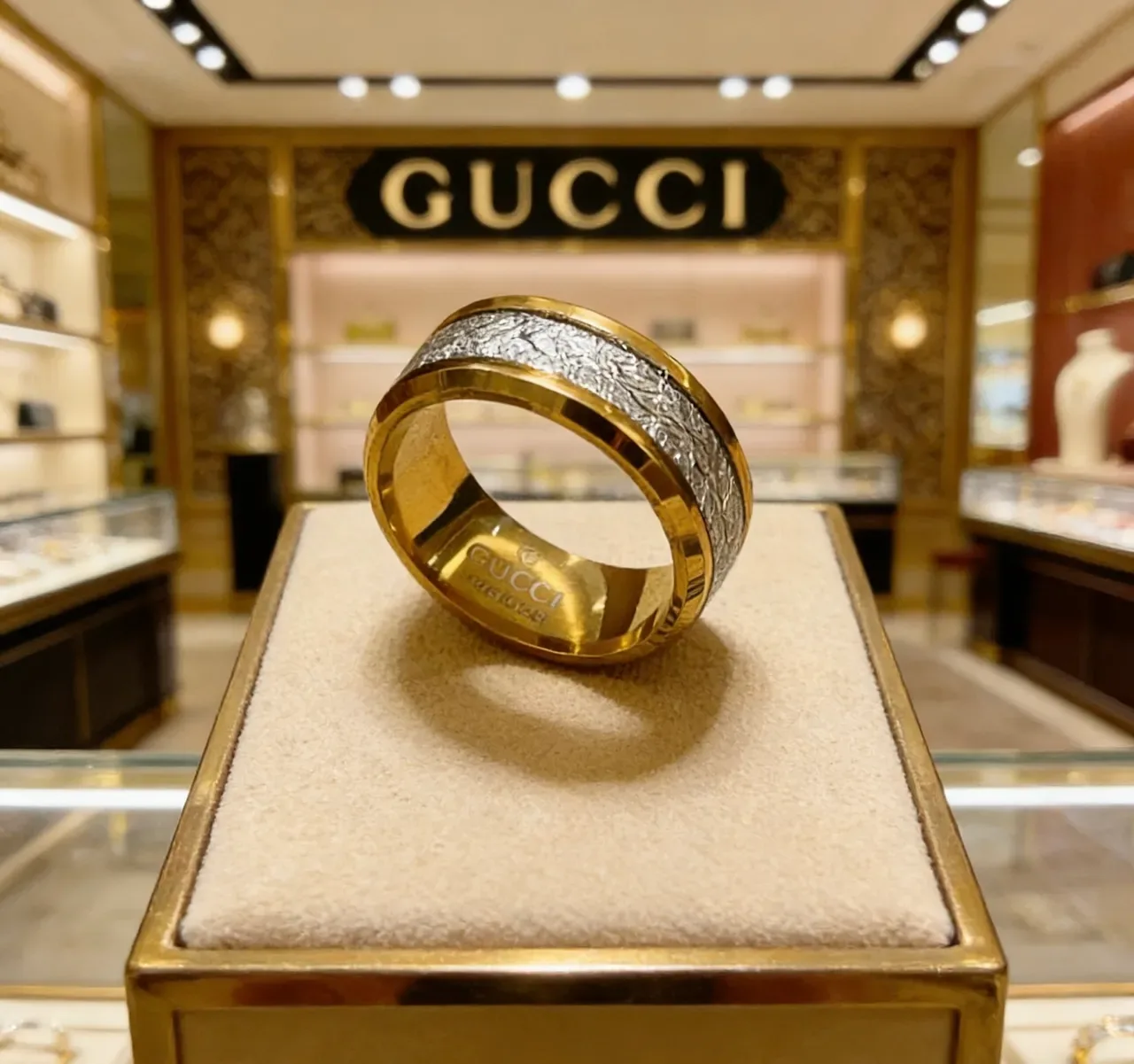 Gucci Wide Band Dual-Tone Textured Ring 7