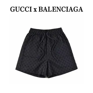 Gucci x Balenciaga أسود رمادي Monogram Jacquard شورت حزام مرن