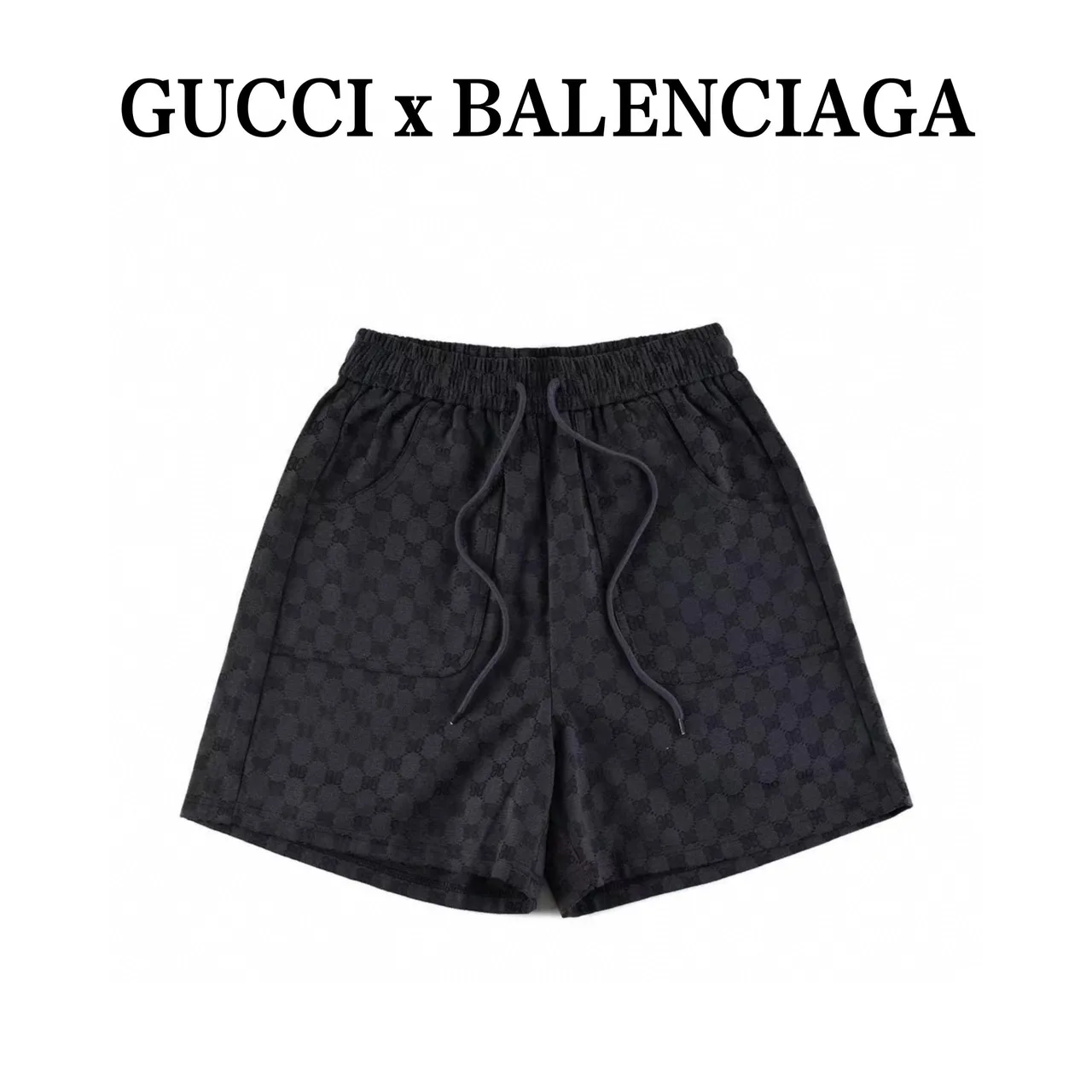 Gucci x Balenciaga أسود رمادي Monogram Jacquard شورت حزام مرن 2