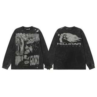 Hellstar Distressed Acid-Wash Graphic Long-Sleeve T-Shirt