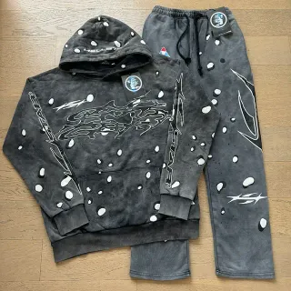 Hellstar Distressed Gray and White Splatter Print Tracksuit