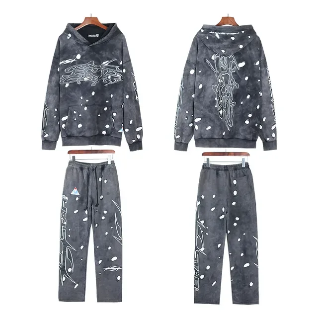 Hellstar Distressed Gris y Blanco con Estampa de Salpicadura chándal 5