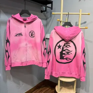 Hellstar Gradient Pink Flame-Print Full-Zip Hoodie