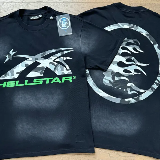 Hellstar 火焰图案印花黑色T恤 2