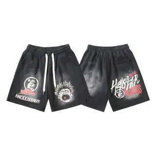 Hellstar Graphic-Print Relaxed-Fit Black Shorts